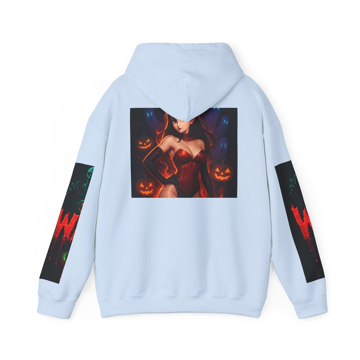 Halloween-Inspired Unisex Hoodie, Cozy Fall Wear, Perfect for Costume Parties, Spooky Season Fashion, Screen-Printed Sweatshirt