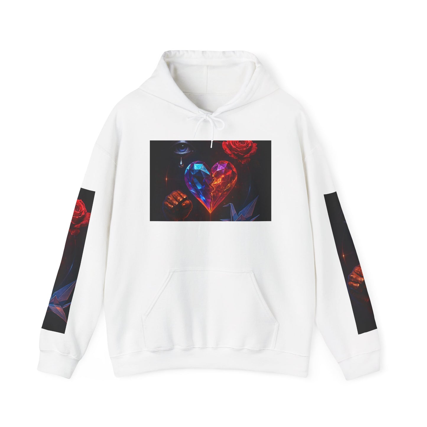Colorful Heart & Cash Unisex Hooded Sweatshirt, Cozy Gift for Couples, Valentine’s Day, Streetwear Fashion, Unique Art Apparel