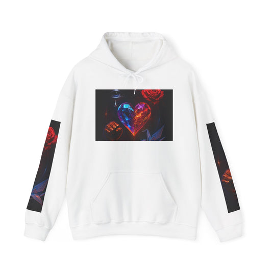 Colorful Heart & Cash Unisex Hooded Sweatshirt, Cozy Gift for Couples, Valentine’s Day, Streetwear Fashion, Unique Art Apparel
