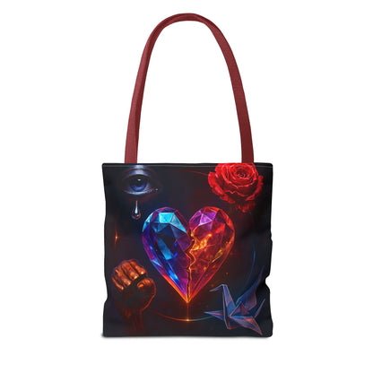 Heart and Rose Tote Bag, Bohemian Tote, Gift for Her, Unique Bag, Art Print Tote, Stylish Shopping Bag