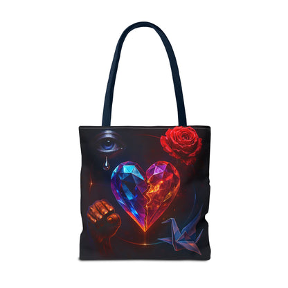 Heart and Rose Tote Bag, Bohemian Tote, Gift for Her, Unique Bag, Art Print Tote, Stylish Shopping Bag