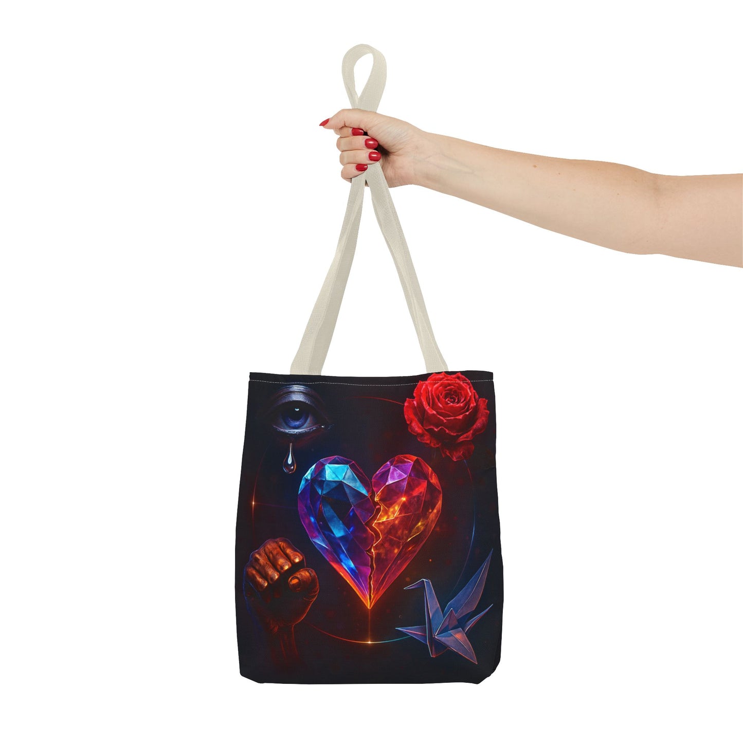Heart and Rose Tote Bag, Bohemian Tote, Gift for Her, Unique Bag, Art Print Tote, Stylish Shopping Bag