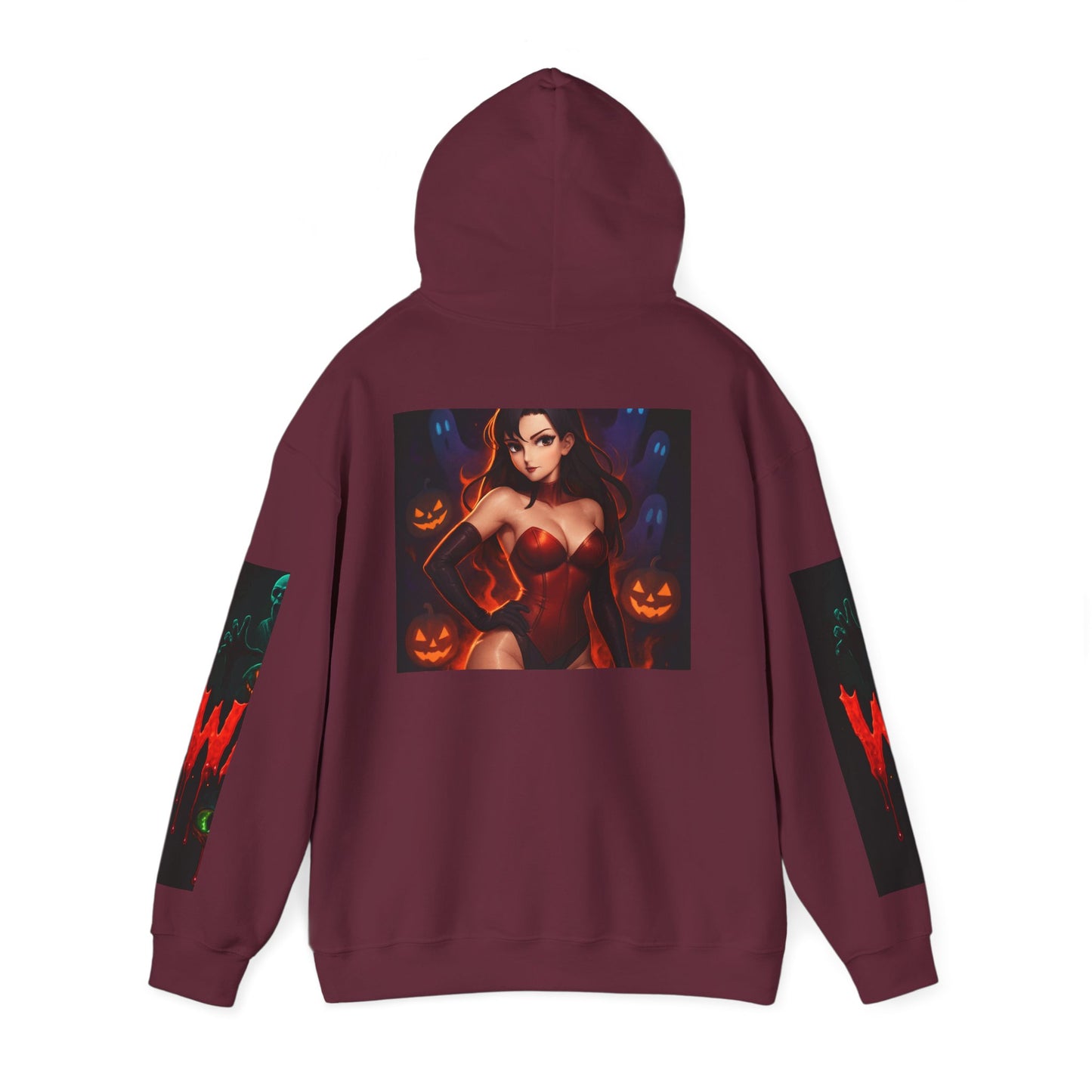 Halloween-Inspired Unisex Hoodie, Cozy Fall Wear, Perfect for Costume Parties, Spooky Season Fashion, Screen-Printed Sweatshirt