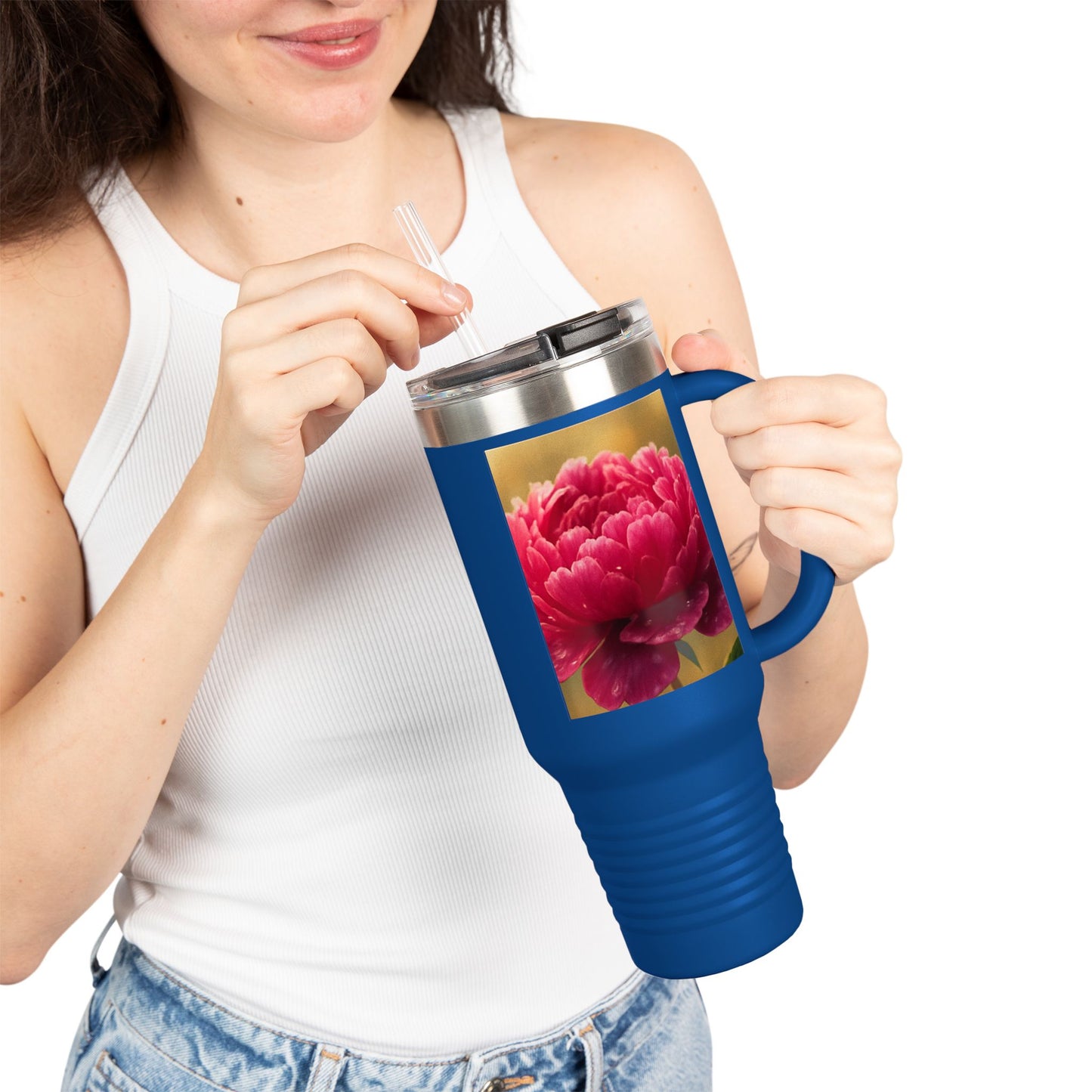 Floral Design Insulated Travel Mug, 40oz, Perfect for Travel, Coffee Lover Gift, Birthday, Floral Mug, Eco-Friendly Drinkware