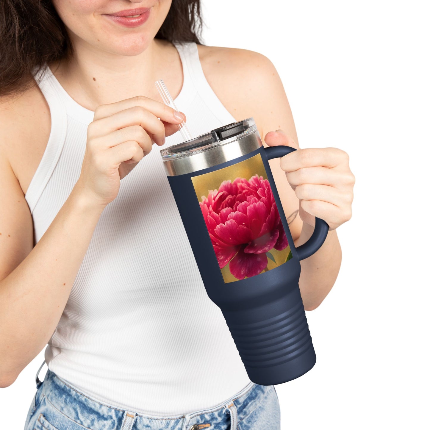 Floral Design Insulated Travel Mug, 40oz, Perfect for Travel, Coffee Lover Gift, Birthday, Floral Mug, Eco-Friendly Drinkware
