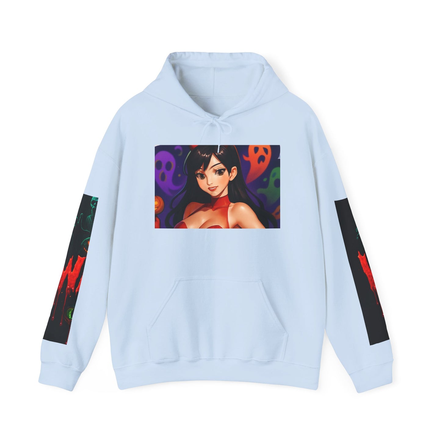 Halloween-Inspired Unisex Hoodie, Cozy Fall Wear, Perfect for Costume Parties, Spooky Season Fashion, Screen-Printed Sweatshirt