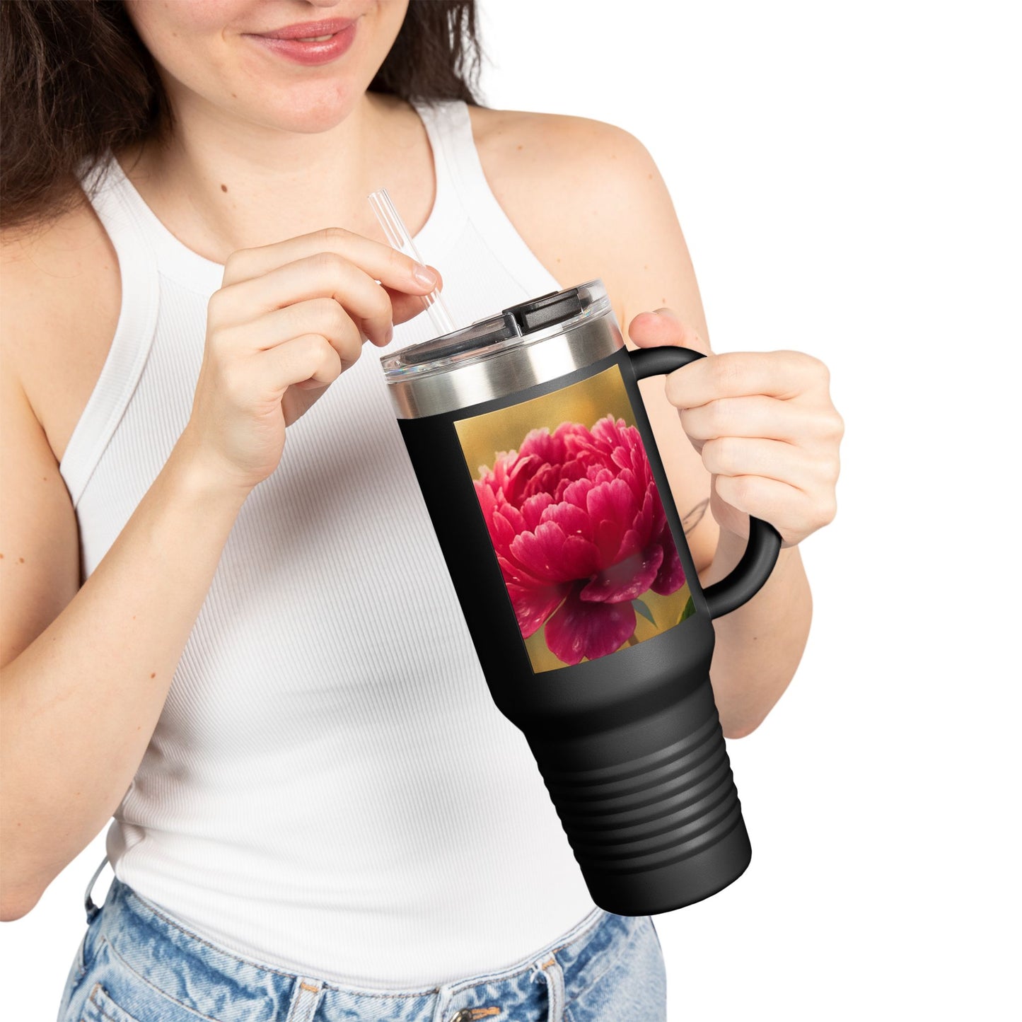 Floral Design Insulated Travel Mug, 40oz, Perfect for Travel, Coffee Lover Gift, Birthday, Floral Mug, Eco-Friendly Drinkware