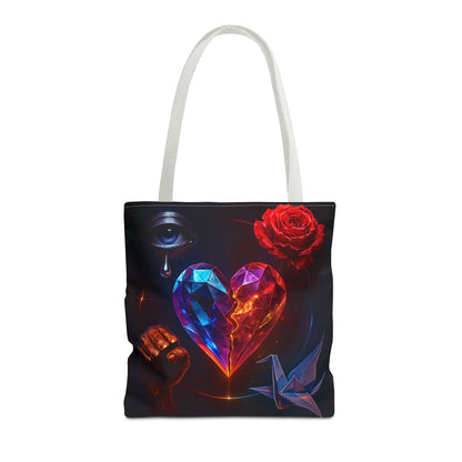 Heart and Rose Tote Bag, Bohemian Tote, Gift for Her, Unique Bag, Art Print Tote, Stylish Shopping Bag