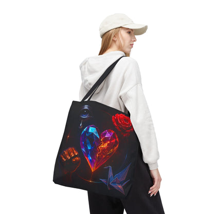 Heart and Rose Tote Bag, Bohemian Tote, Gift for Her, Unique Bag, Art Print Tote, Stylish Shopping Bag
