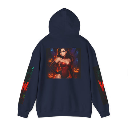 Halloween-Inspired Unisex Hoodie, Cozy Fall Wear, Perfect for Costume Parties, Spooky Season Fashion, Screen-Printed Sweatshirt
